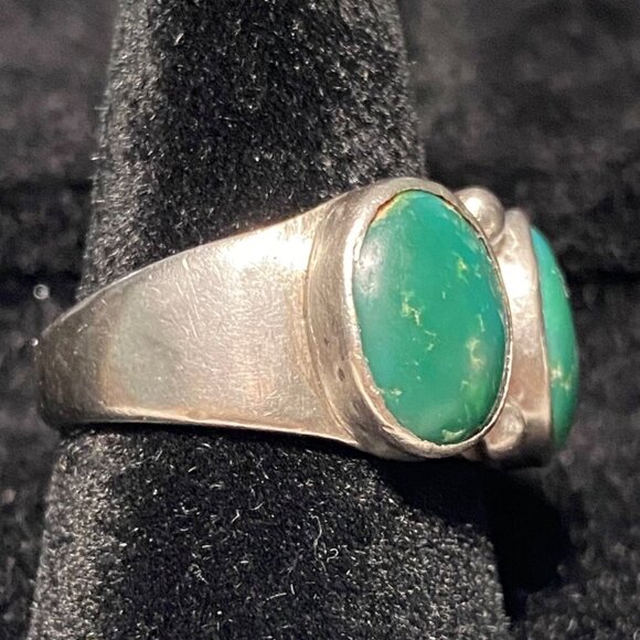 Ring Green Turquoise Size 6.5 Possibly Native Pawn Unmarked Vintage Jewelry Ster - Picture 4 of 8